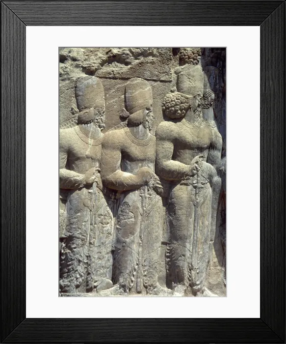 Framed Print : Relief of Shapur's Parade, Sassanian Rock Relief, Naqsh-e Rajab, Fars Province, Iran, (1994). Creator: Unknown Framed Print : Relief of Shapur's Parade, Sassanian Rock Relief, Naqsh-e Rajab, Fars Province, Iran, (1994). Creator: Unknown