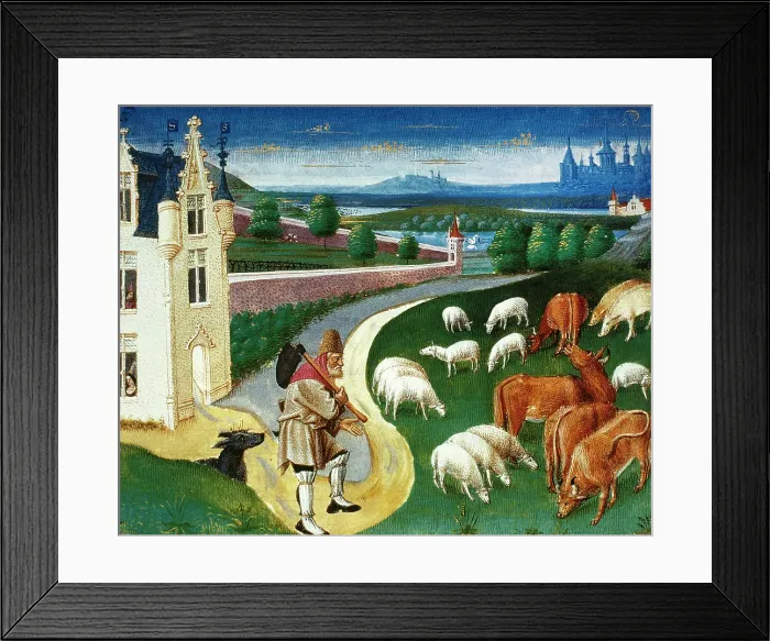 Framed Print : Shepherd leading his flock, miniature, Conde Museum, Chateau of Chantilly, France, 15th cent (1992). Creator: Unknown Framed Print : Shepherd leading his flock, miniature, Conde Museum, Chateau of Chantilly, France, 15th cent (1992). Creator: Unknown