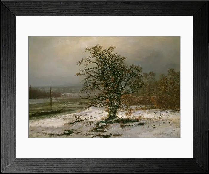 Framed Print : Oak Tree by the Elbe in Winter, 1853. Creator: Johan Christian Dahl Framed Print : Oak Tree by the Elbe in Winter, 1853. Creator: Johan Christian Dahl