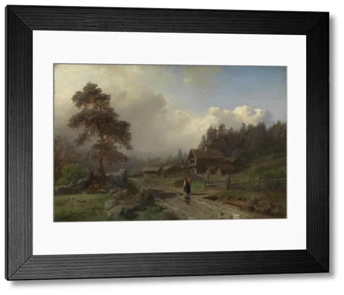 Framed Print : Norwegian Landscape in Rain, 1857. Creator: Hans Gude Framed Print : Norwegian Landscape in Rain, 1857. Creator: Hans Gude