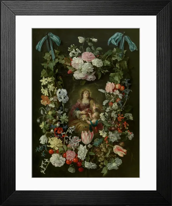 Framed Print : Saint Dorothea of Caesarea Surrounded by a Garland of Flowers, 1640. Creator: Philippe de Marlier Framed Print : Saint Dorothea of Caesarea Surrounded by a Garland of Flowers, 1640. Creator: Philippe de Marlier