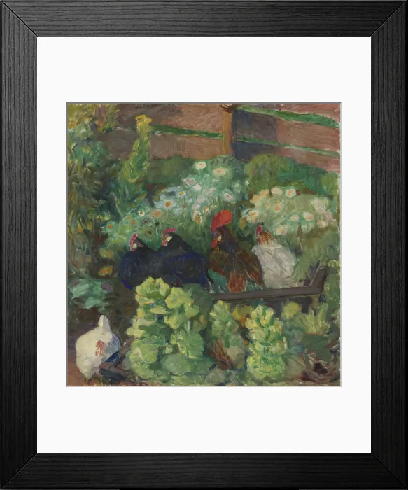 Framed Print : Fowls in Autumn Sun, 1906. Creator: Bernhard Folkestad Framed Print : Fowls in Autumn Sun, 1906. Creator: Bernhard Folkestad
