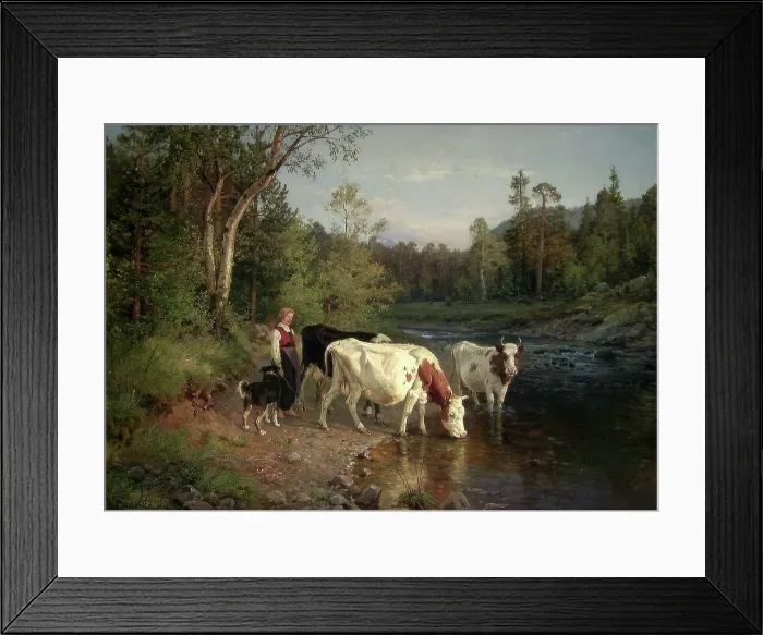 Framed Print : Evening at the Riverside, 1870. Creator: Anders Monsen Askevold Framed Print : Evening at the Riverside, 1870. Creator: Anders Monsen Askevold