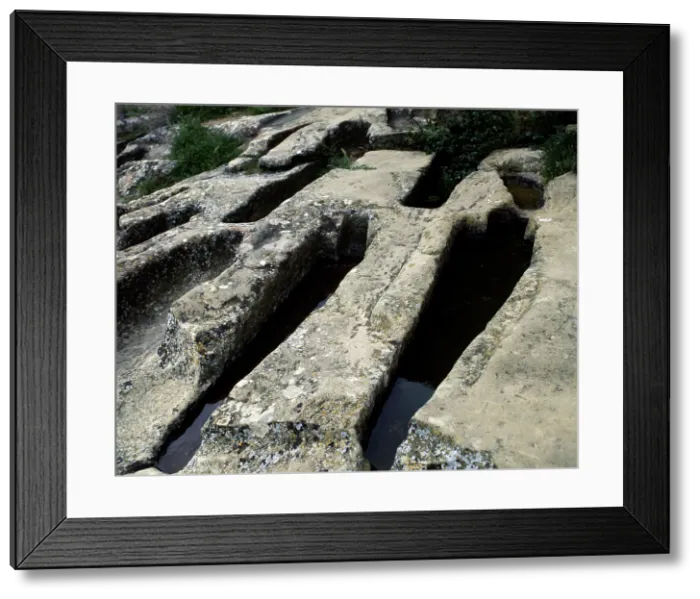 Framed Print : Anthropomorphic tombs, Necropolis, Uncastillo, Province of Saragossa, Aragon, Spain, (2001). Creator: Unknown Framed Print : Anthropomorphic tombs, Necropolis, Uncastillo, Province of Saragossa, Aragon, Spain, (2001). Creator: Unknown