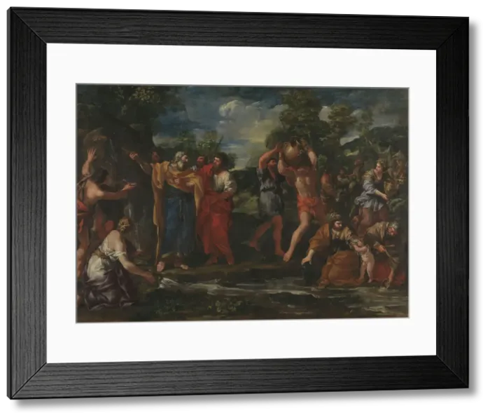 Framed Print : Moses Drawing Water from the Rock, probably between 1630 and 1635. Creator: Giovanni Francesco Romanelli Framed Print : Moses Drawing Water from the Rock, probably between 1630 and 1635. Creator: Giovanni Francesco Romanelli
