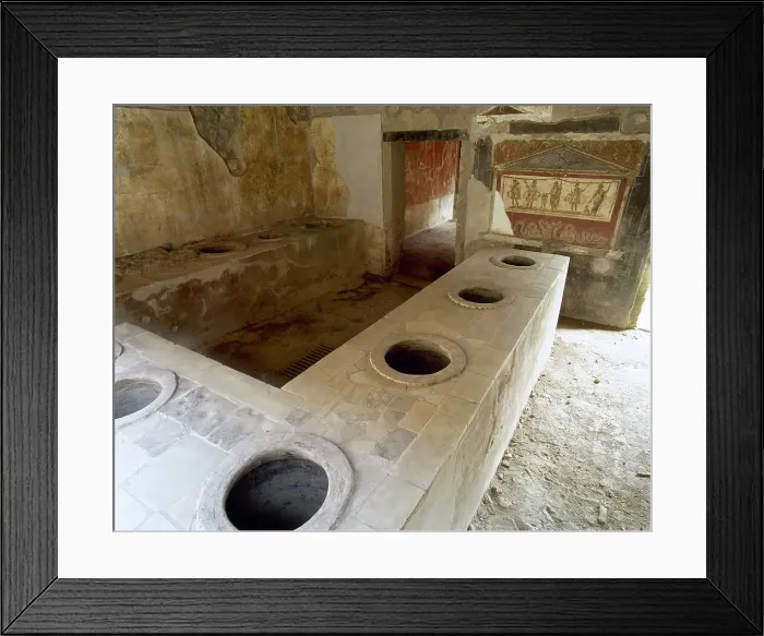 Framed Print : Bar counter with holes to place the amphorae, Thermopolium of Asellina, Pompeii, Italy (2002). Creator: LTL Framed Print : Bar counter with holes to place the amphorae, Thermopolium of Asellina, Pompeii, Italy (2002). Creator: LTL