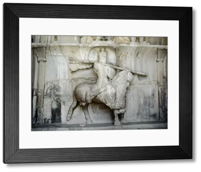 Framed Print : King Khosrow II riding his horse Shabdiz, Taq-e Bostan, Iran, 4th century, (1994). Creator: Unknown Framed Print : King Khosrow II riding his horse Shabdiz, Taq-e Bostan, Iran, 4th century, (1994). Creator: Unknown