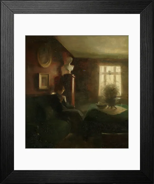 Framed Print : Interior with a Sewing Girl, unknown date. Creator: Carl Holsoe Framed Print : Interior with a Sewing Girl, unknown date. Creator: Carl Holsoe