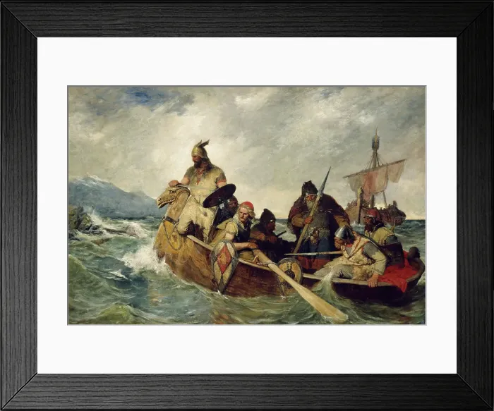 Framed Print : The Norwegians land on Iceland in 872, 1877. Creator: Oscar Wergeland Framed Print : The Norwegians land on Iceland in 872, 1877. Creator: Oscar Wergeland