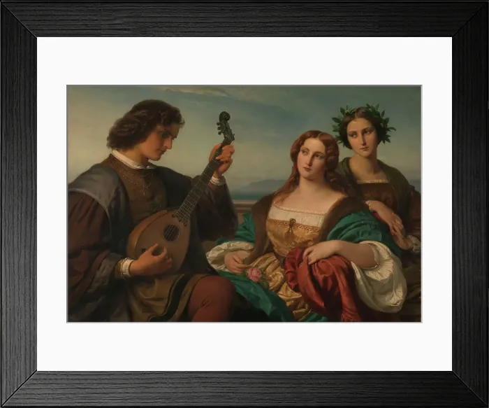 Framed Print : Minstrel and two listening Ladies, 1849. Creator: Carl Ferdinand Sohn Framed Print : Minstrel and two listening Ladies, 1849. Creator: Carl Ferdinand Sohn