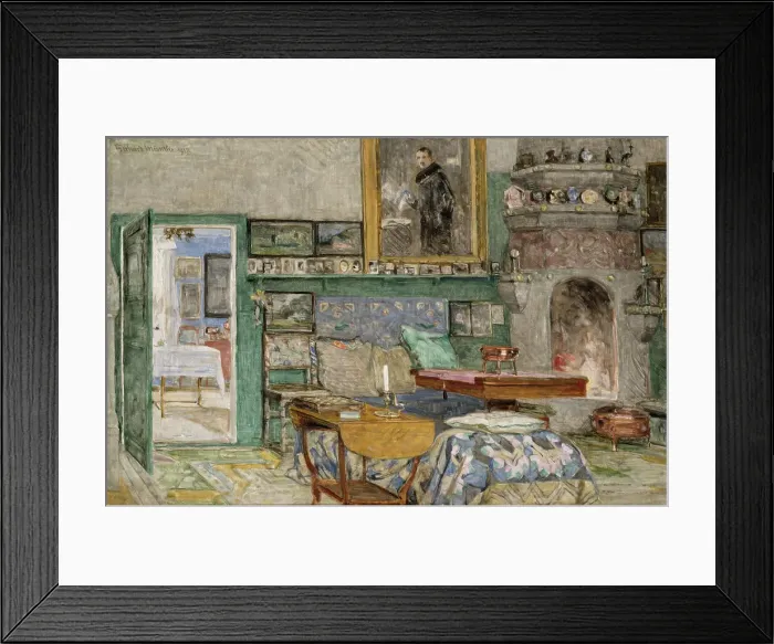 Framed Print : The fireplace room from the artist's home Leveld in Lysaker, 1917. Creator: Gerhard Munthe Framed Print : The fireplace room from the artist's home Leveld in Lysaker, 1917. Creator: Gerhard Munthe