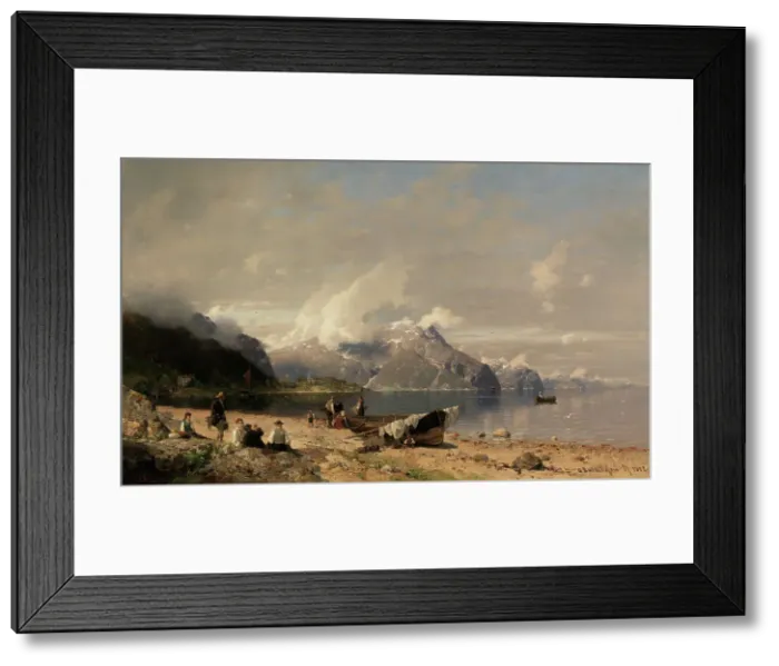 Framed Print : Norwegian fjord landscape, 1882. Creator: Georg Anton Rasmussen