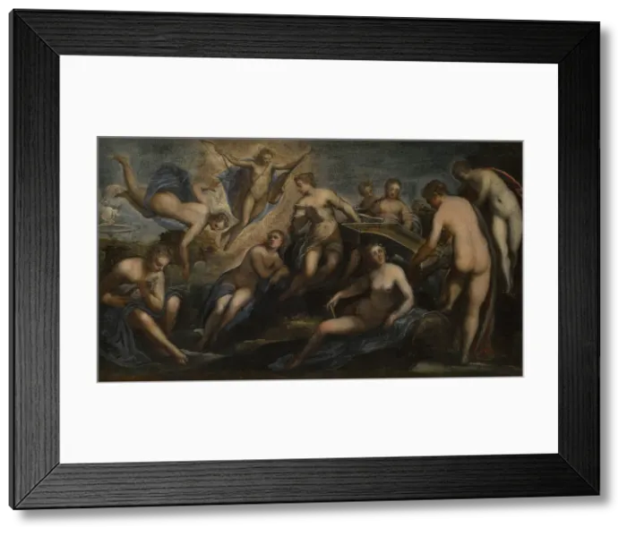 Framed Print : Apollo and the Muses, about 1580. Creator: Domenico Tintoretto Framed Print : Apollo and the Muses, about 1580. Creator: Domenico Tintoretto