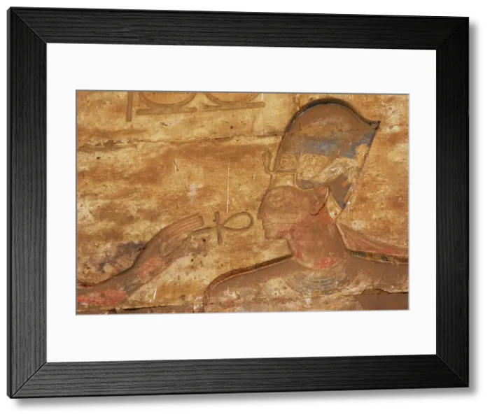 Framed Print : Pharaoh wearing the Blue Crown receiving the Ankh... Temple of Seti I, Egypt, New Kingdom (2003). Creator: LTL Framed Print : Pharaoh wearing the Blue Crown receiving the Ankh... Temple of Seti I, Egypt, New Kingdom (2003). Creator: LTL