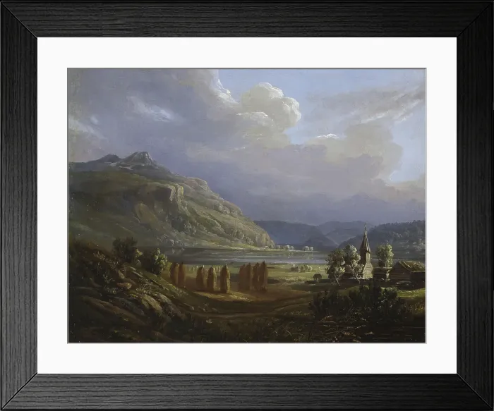 Framed Print : Landscape from Sogn with Gaupne church, Undated. Creator: Knud Geelmuyden Bull Framed Print : Landscape from Sogn with Gaupne church, Undated. Creator: Knud Geelmuyden Bull