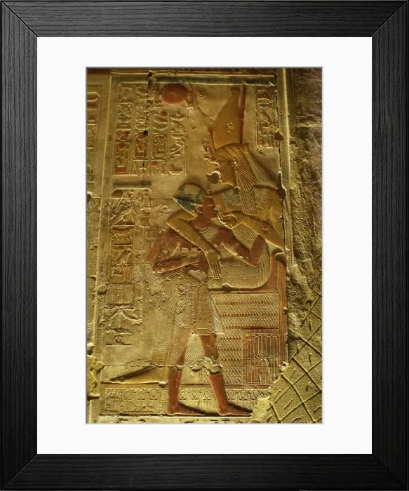 Framed Print : The Pharaoh being breastfed, Temple of Seti I, Abydos, Egypt, New Kingdom, 19th Dynasty (2003). Creator: LTL