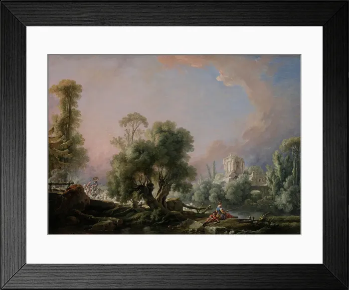 Framed Print : Idyllic Landscape with Woman Fishing, 1761. Creator: Francois Boucher Framed Print : Idyllic Landscape with Woman Fishing, 1761. Creator: Francois Boucher