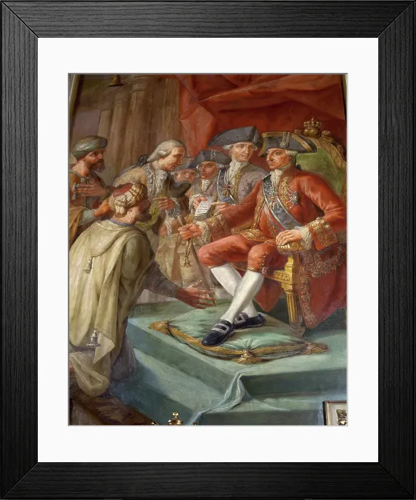 Framed Print : Peace between the Spanish king Charles III and the Tripoli Regency, Hall of Charles III.. Creators: Unknown, Pere Pau Montana Framed Print : Peace between the Spanish king Charles III and the Tripoli Regency, Hall of Charles III.. Creators: Unknown, Pere Pau Montana
