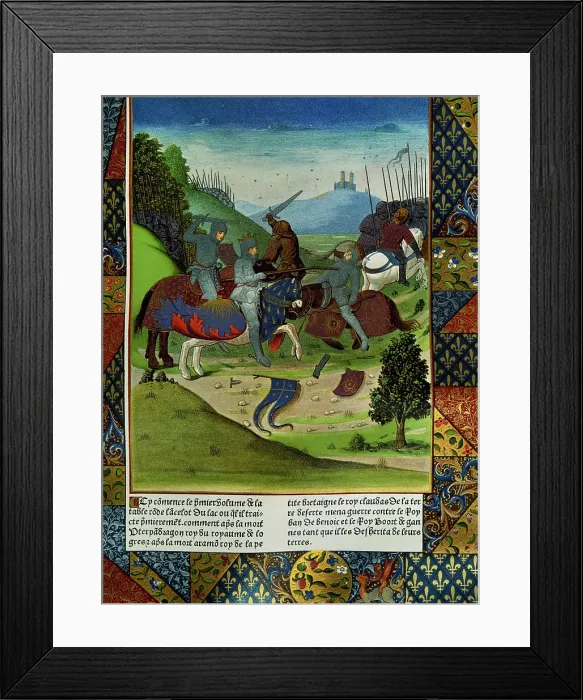 Framed Print : French miniature depicting a fight between medieval knights. Creator: Unknown Framed Print : French miniature depicting a fight between medieval knights. Creator: Unknown