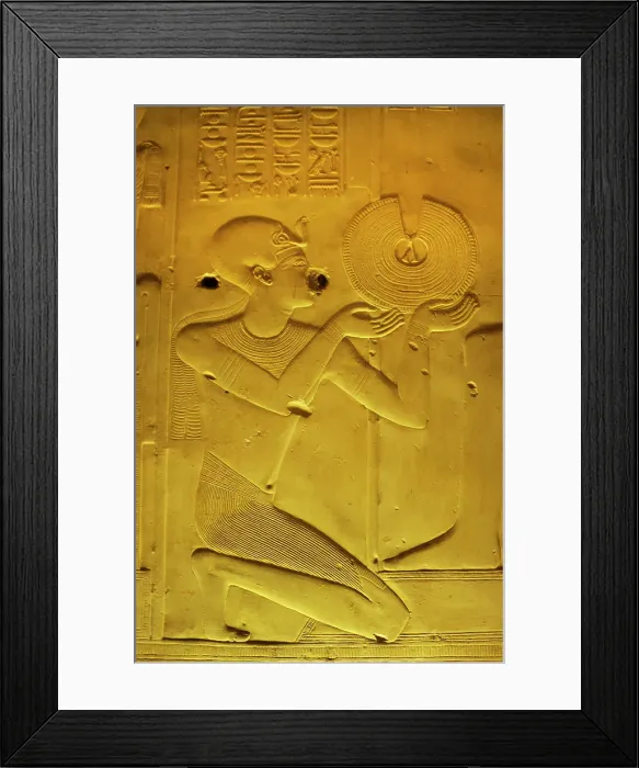 Framed Print : Pharaoh making an offering of a gold necklace, Temple of Seti I, Abydos, Egypt, New Kingdom (2003). Creator: LTL Framed Print : Pharaoh making an offering of a gold necklace, Temple of Seti I, Abydos, Egypt, New Kingdom (2003). Creator: LTL