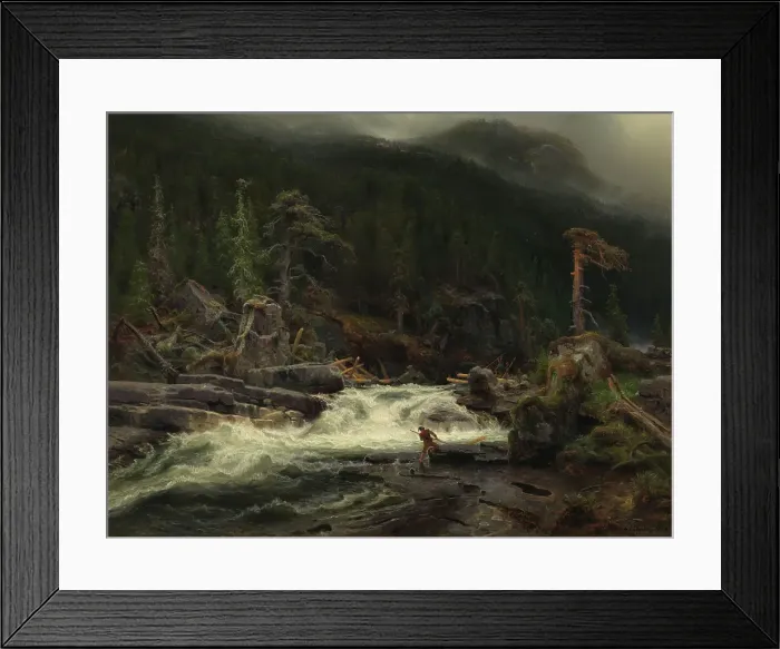 Framed Print : Waterfall in Telemark, 1852. Creator: Herman August Cappelen Framed Print : Waterfall in Telemark, 1852. Creator: Herman August Cappelen
