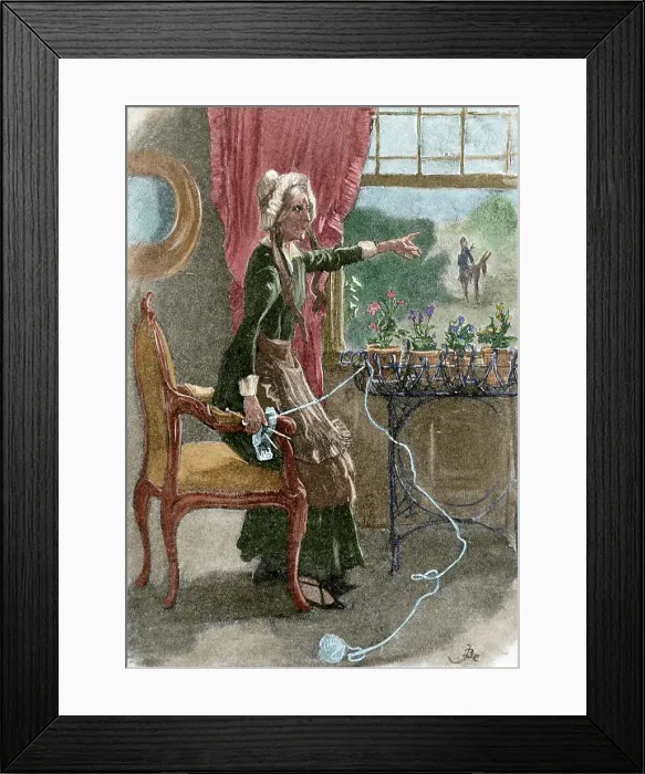 Framed Print : Bettsy Trotwood, from the novel David Copperfield (1849) by Charles Dickens, 1898. Creator: Unknown Framed Print : Bettsy Trotwood, from the novel David Copperfield (1849) by Charles Dickens, 1898. Creator: Unknown