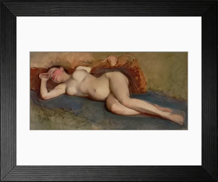 Framed Print : Reclining Nude, 1892. Creator: Frank Duveneck