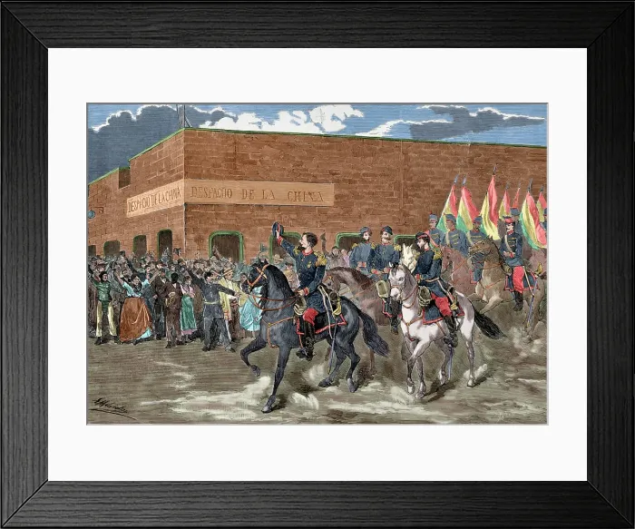 Framed Print : War of the Pacific (1879-1883); Entry into Iquique (Chile) of General Hilarion Daza on... 1879. Creator: Unknown Framed Print : War of the Pacific (1879-1883); Entry into Iquique (Chile) of General Hilarion Daza on... 1879. Creator: Unknown