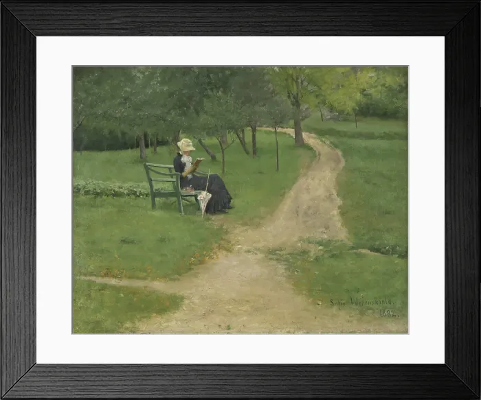 Framed Print : Park landscape with reading Woman, 1882. Creator: Sofie Werenskiold Framed Print : Park landscape with reading Woman, 1882. Creator: Sofie Werenskiold