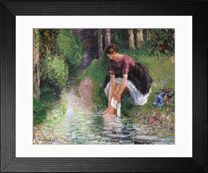 Framed Print : Woman Washing Her Feet in a Brook, 1894. Creator: Camille Pissarro Framed Print : Woman Washing Her Feet in a Brook, 1894. Creator: Camille Pissarro