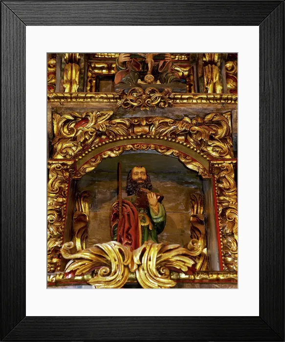 Framed Print : Altarpiece with detail of the apostle St Jude Thaddeus, Sanctuary, San Andres de... Spain, 2000. Creator: Miguel Lopez de la Pena Framed Print : Altarpiece with detail of the apostle St Jude Thaddeus, Sanctuary, San Andres de... Spain, 2000. Creator: Miguel Lopez de la Pena