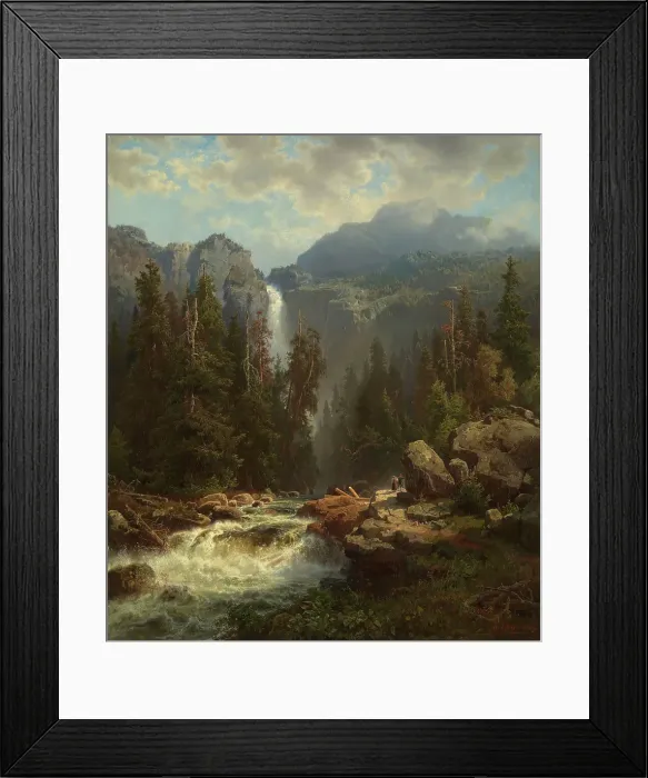 Framed Print : Norwegian Landscape with a Waterfall, 1849. Creator: August Wilhelm Leu Framed Print : Norwegian Landscape with a Waterfall, 1849. Creator: August Wilhelm Leu
