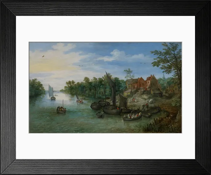 Framed Print : River Landscape, 1612. Creator: Jan Brueghel the Elder Framed Print : River Landscape, 1612. Creator: Jan Brueghel the Elder