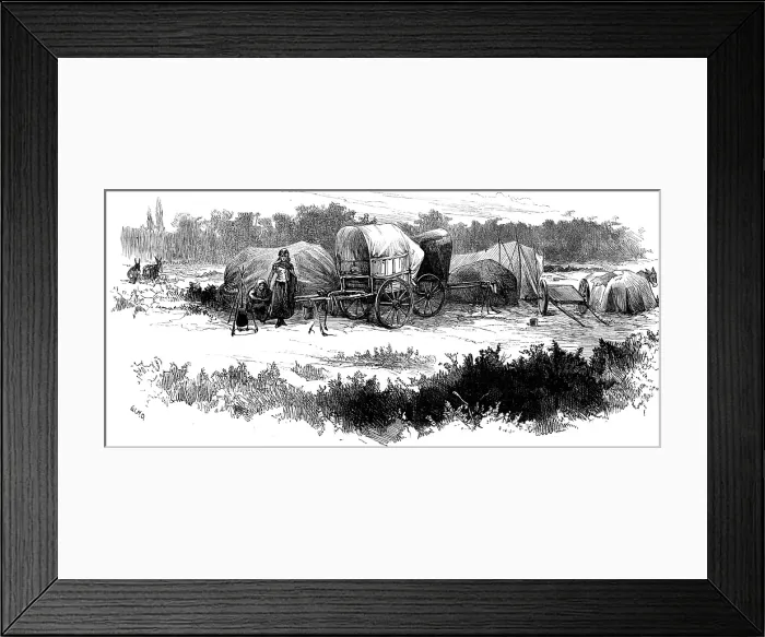 Framed Print : Sketches of gipsy life round London - encampment at Mitcham Common, 1880. Creator: Unknown Framed Print : Sketches of gipsy life round London - encampment at Mitcham Common, 1880. Creator: Unknown