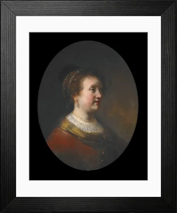 Framed Print : Woman in a Red Dress and Pearls, 1634. Creator: Govaert Flinck Framed Print : Woman in a Red Dress and Pearls, 1634. Creator: Govaert Flinck