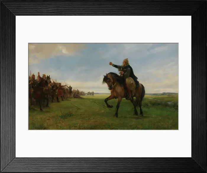 Framed Print : Gissur the old challenges the Huns on behalf of King Angantyr, 1886. Creator: Peter Nicolai Arbo Framed Print : Gissur the old challenges the Huns on behalf of King Angantyr, 1886. Creator: Peter Nicolai Arbo