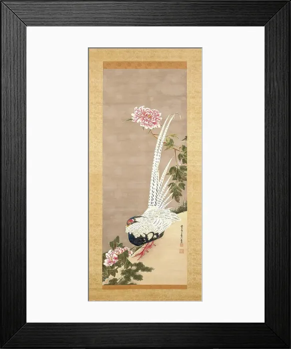 Framed Print : Silver Pheasant and Peonies, 1793. Creator: Ito Jakuchu Framed Print : Silver Pheasant and Peonies, 1793. Creator: Ito Jakuchu