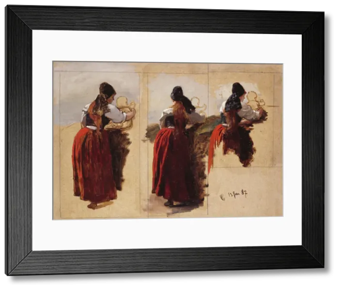 Framed Print : Studies of a Woman from Rugen, 1887. Creator: Hans Gude Framed Print : Studies of a Woman from Rugen, 1887. Creator: Hans Gude