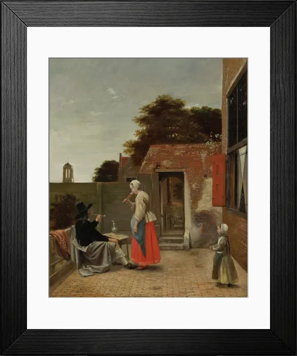 Framed Print : A Man Smoking and a Woman Drinking in a Courtyard. Creator: Pieter de Hooch