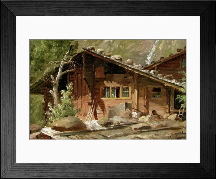 Framed Print : Farmhouses in Meiringen in Switzerland, 1835. Creator: Thomas Fearnley Framed Print : Farmhouses in Meiringen in Switzerland, 1835. Creator: Thomas Fearnley