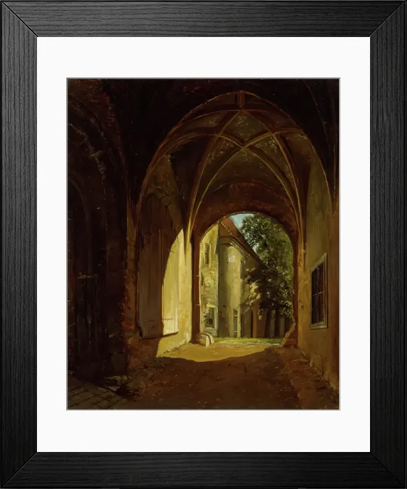 Framed Print : A vaulted Hall in the Scharfenberg Castle near Dresden, probably 1829. Creator: Thomas Fearnley Framed Print : A vaulted Hall in the Scharfenberg Castle near Dresden, probably 1829. Creator: Thomas Fearnley