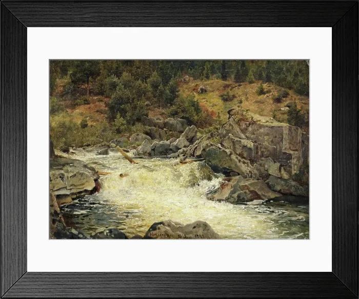 Framed Print : Waterfall in Hallingdal, 1848. Creator: Hans Gude Framed Print : Waterfall in Hallingdal, 1848. Creator: Hans Gude