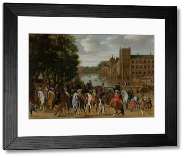 Framed Print : The Princes of Orange and their Families on Horseback, Riding Out from The Buitenhof, The Hague. Creator: Pauwels van Hillegaert I Framed Print : The Princes of Orange and their Families on Horseback, Riding Out from The Buitenhof, The Hague. Creator: Pauwels van Hillegaert I