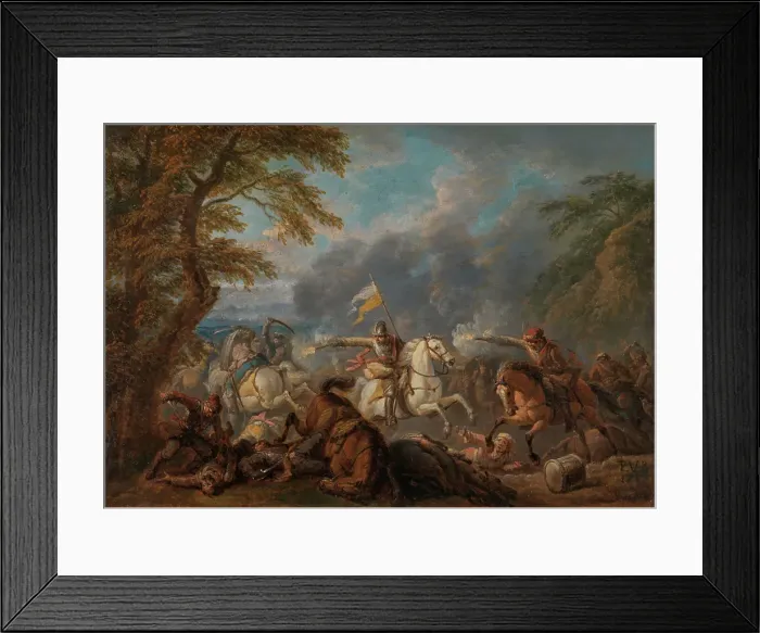 Framed Print : Fight between Horsemen, 1717. Creator: Pieter van Bloemen Framed Print : Fight between Horsemen, 1717. Creator: Pieter van Bloemen