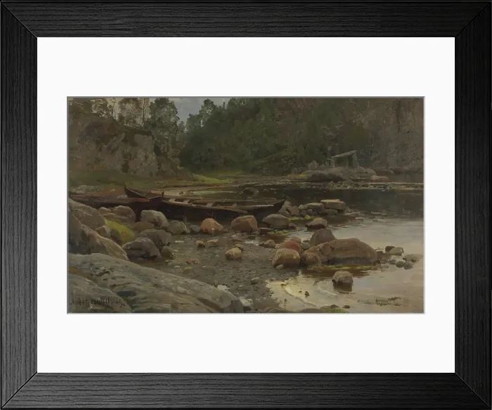 Framed Print : Waterside with Boats, 1869. Creator: Anders Monsen Askevold Framed Print : Waterside with Boats, 1869. Creator: Anders Monsen Askevold