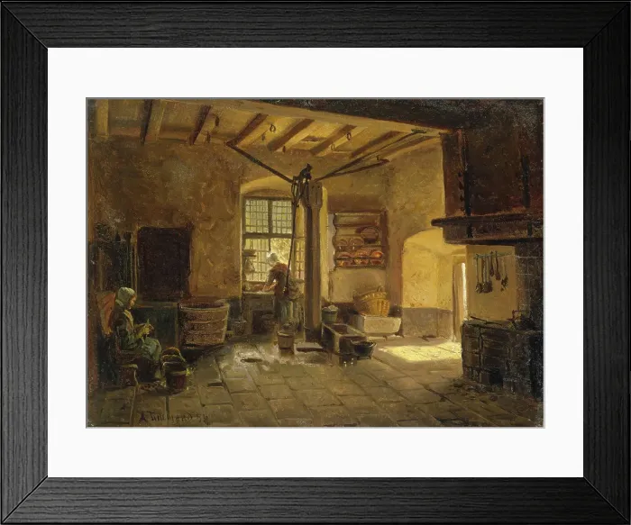 Framed Print : Kitchen Interior, 1854. Creator: Adolph Tidemand Framed Print : Kitchen Interior, 1854. Creator: Adolph Tidemand