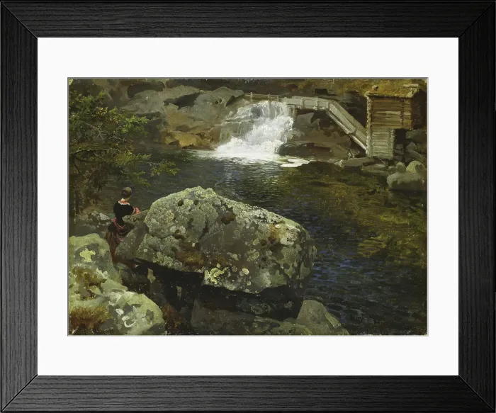 Framed Print : By the Mill Pond, 1850. Creator: Hans Gude Framed Print : By the Mill Pond, 1850. Creator: Hans Gude