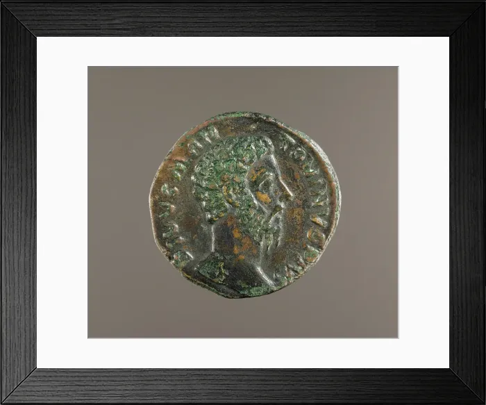 Framed Print : Sestertius Coin of Marcus Aurelius. Head of Marcus Aurelius, about A.D. 180. Creator: Unknown Framed Print : Sestertius Coin of Marcus Aurelius. Head of Marcus Aurelius, about A.D. 180. Creator: Unknown