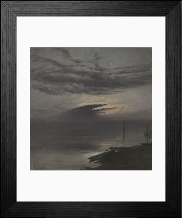Framed Print : The Elbe River by Moonlight, 1838. Creator: Knud Baade Framed Print : The Elbe River by Moonlight, 1838. Creator: Knud Baade