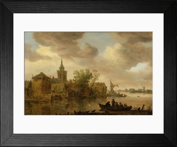 Framed Print : River View with Church and Farmhouse. Creator: Jan van Goyen Framed Print : River View with Church and Farmhouse. Creator: Jan van Goyen